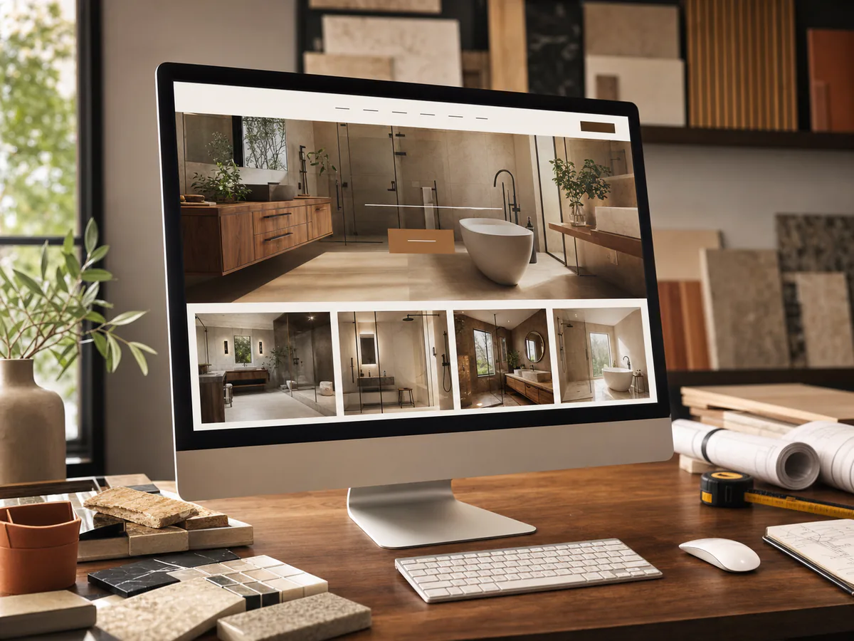 Bathroom remodeling company website displayed on a desktop monitor