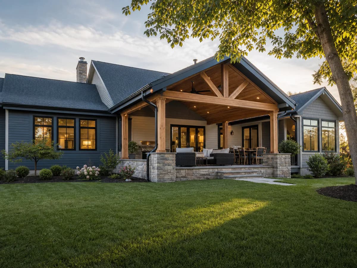 Completed residential addition with a covered timber patio
