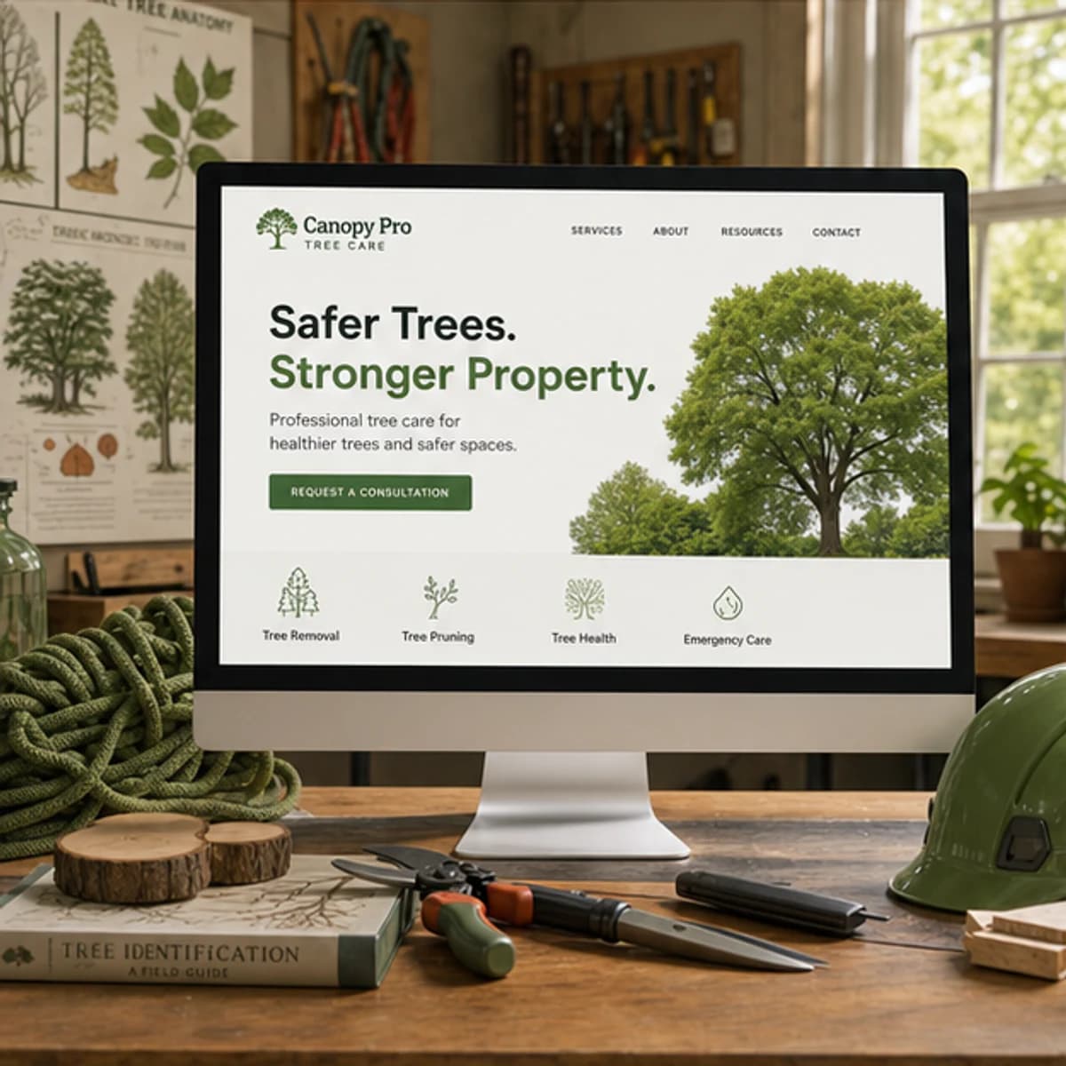 Canopy Pro Tree Care website displayed on a desktop monitor
