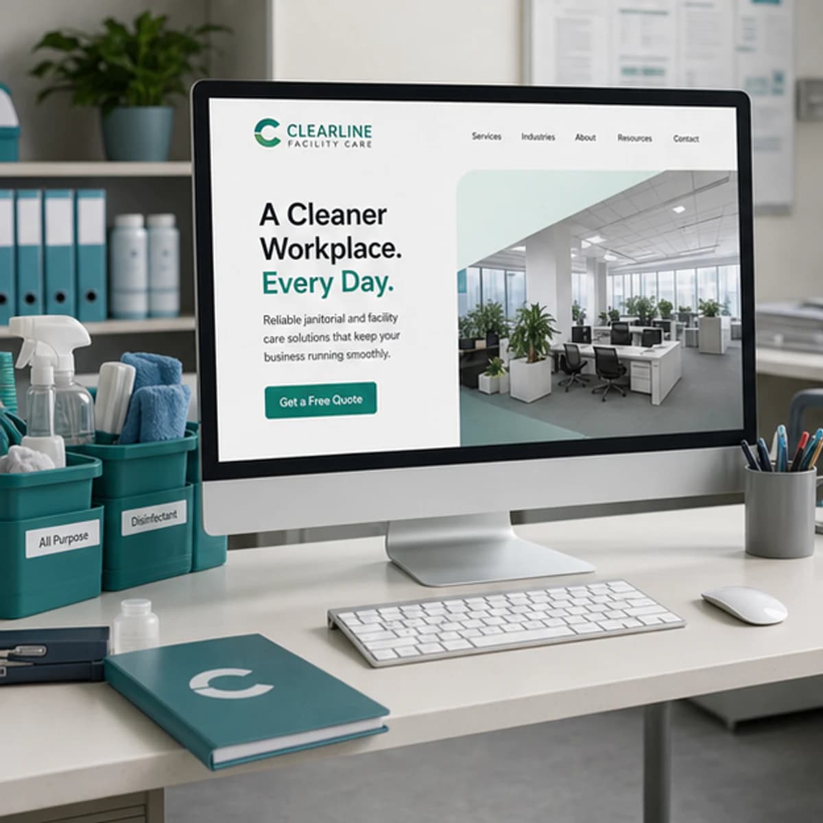 Clearline Facility Care website displayed on a desktop monitor