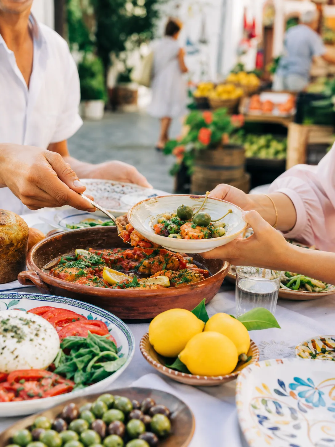 Regional dishes served at an outdoor food tourism table