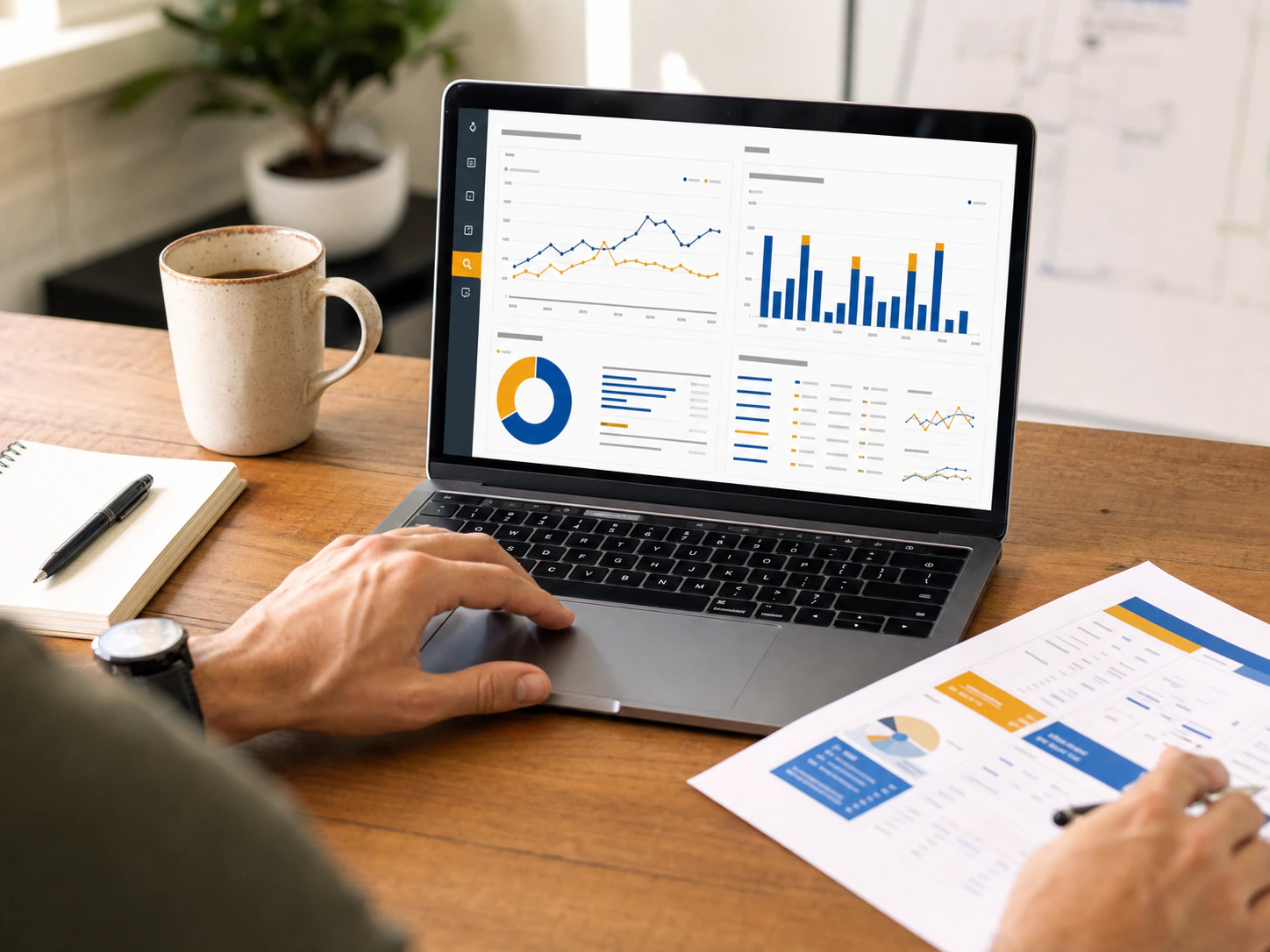 Campaign performance dashboard with lead and search data on a laptop
