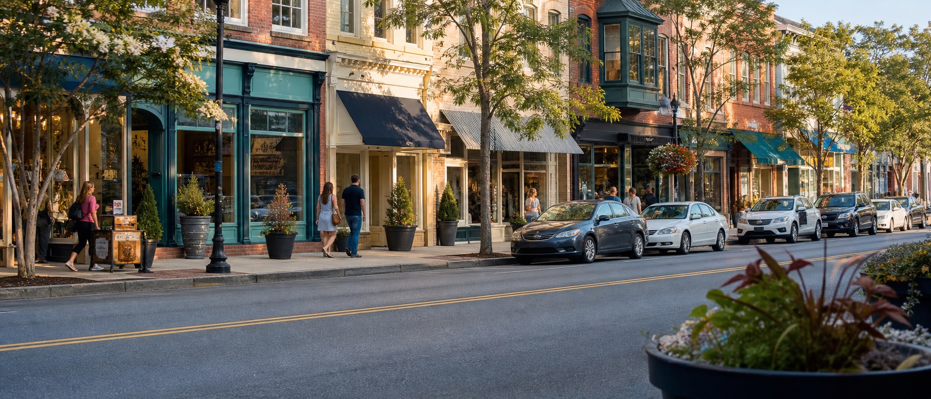 Local shops and customers along a Delaware commercial main street